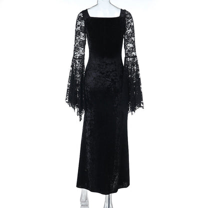 Long flared sleeve beaded velvet maxi dress  | Festival Outfits Women