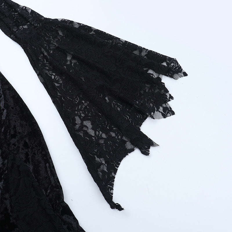 Long flared sleeve beaded velvet maxi dress  | Festival Outfits Women