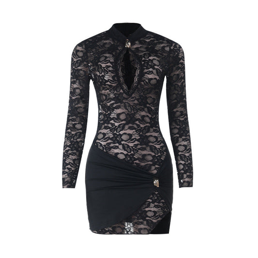 Long sleeve hollow out lace cut out mini dress  | Festival Outfits Women