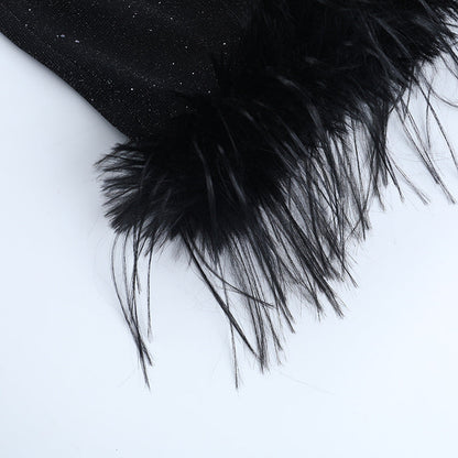 Sweetheart neck fluffy glitter mini dress  | Festival Outfits Women