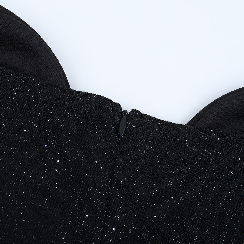 Sweetheart neck fluffy glitter mini dress  | Festival Outfits Women