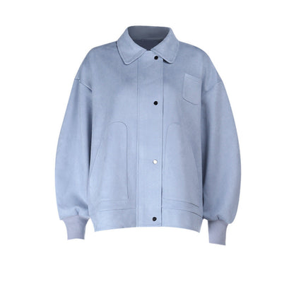 Turnover collar long sleeve zip-up button top  | Festival Outfits Women