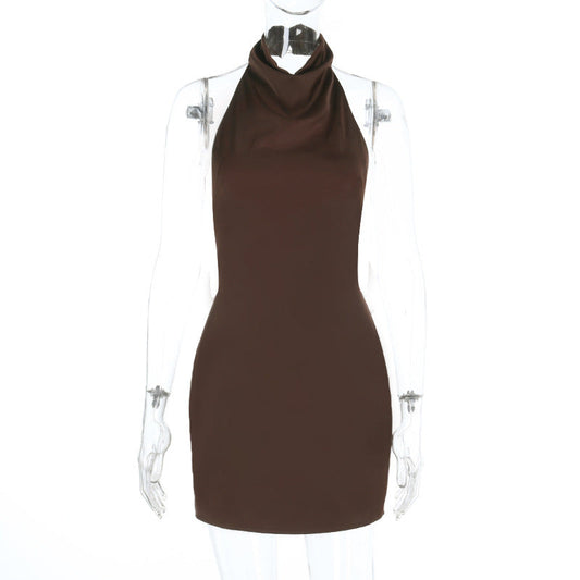 Halter button backless solid mini dress  | Festival Outfits Women