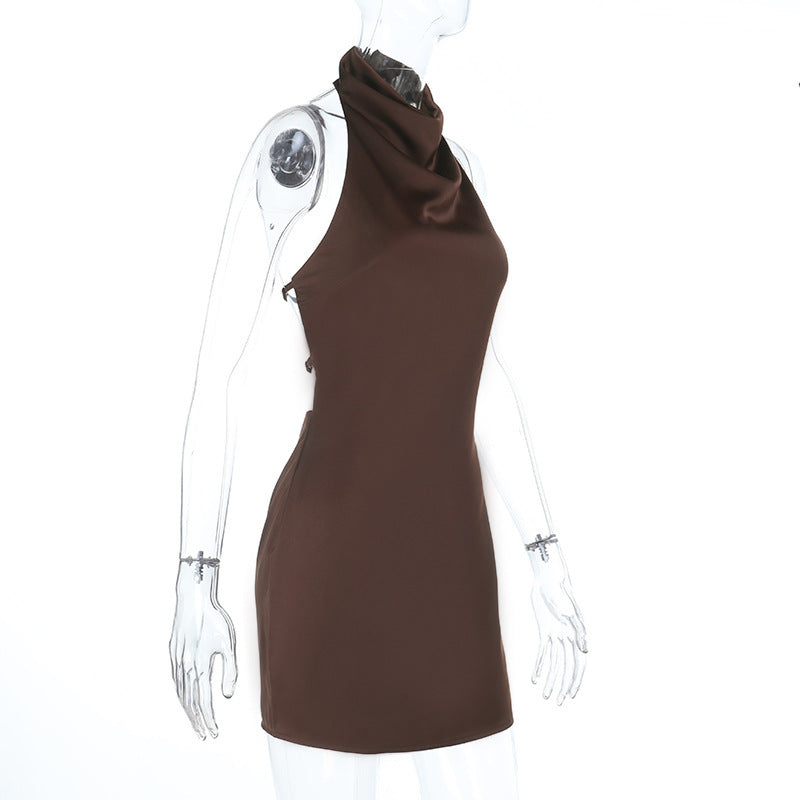 Halter button backless solid mini dress  | Festival Outfits Women