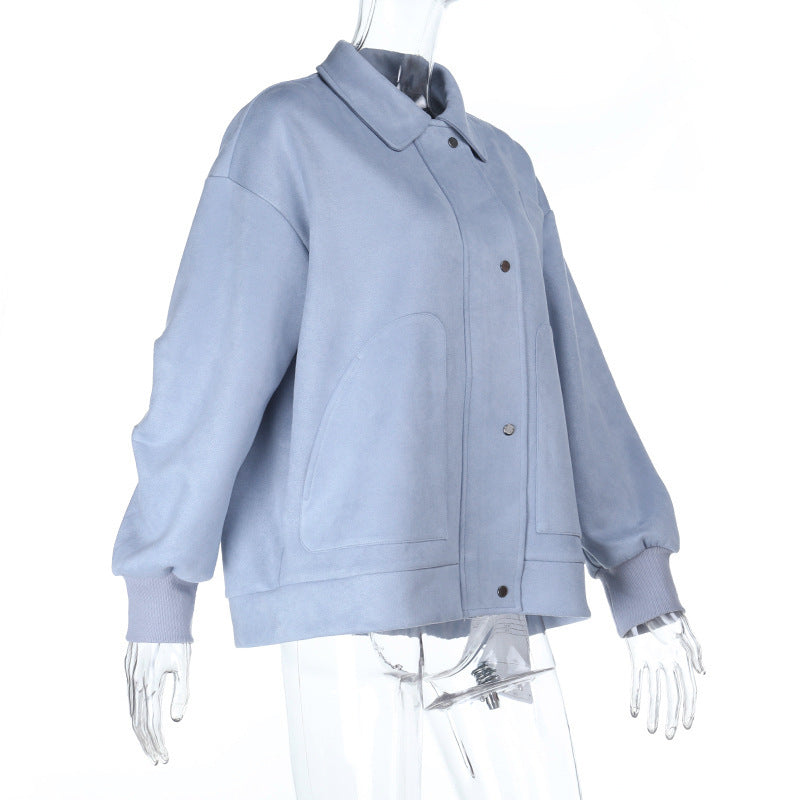 Turnover collar long sleeve zip-up button top  | Festival Outfits Women