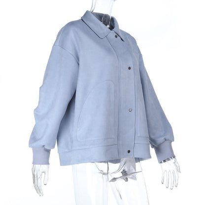 Turnover collar long sleeve zip-up button top  | Festival Outfits Women