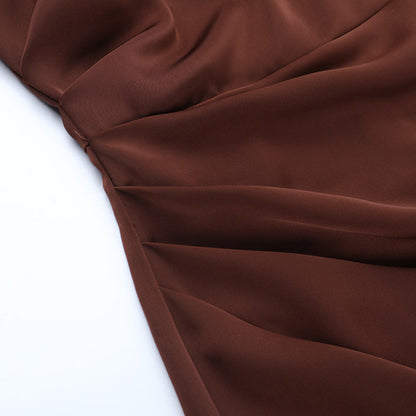 Square neck satin ruched zip-up cami maxi dress  | Festival Outfits Women