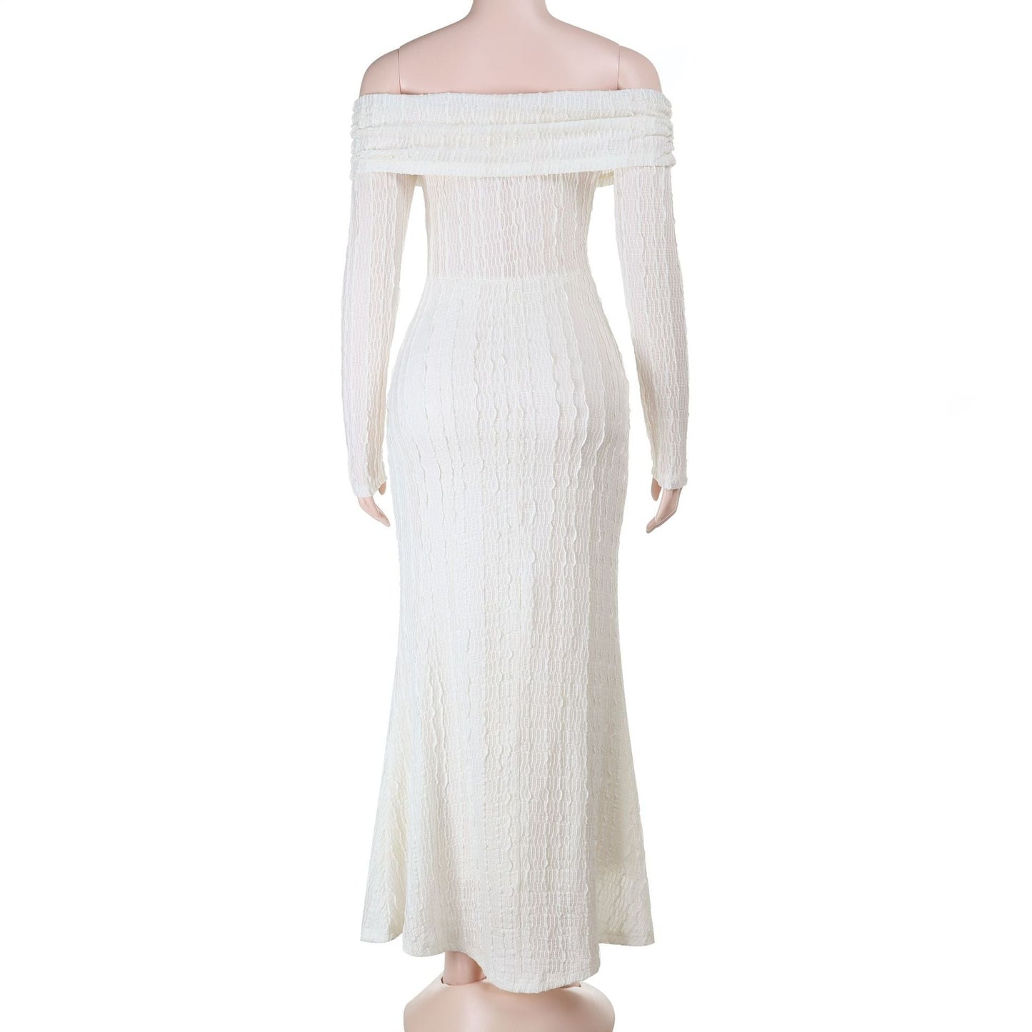 Off shoulder long sleeve textured ruched maxi dress  | Festival Outfits Women
