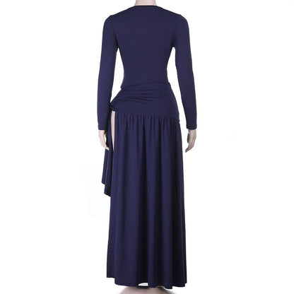 Long sleeve v neck ruched irregular maxi skirt set  | Festival Outfits Women