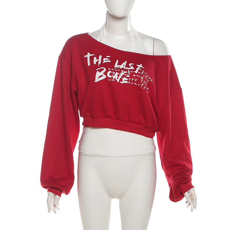 Long sleeve halter letter print top  | Festival Outfits Women