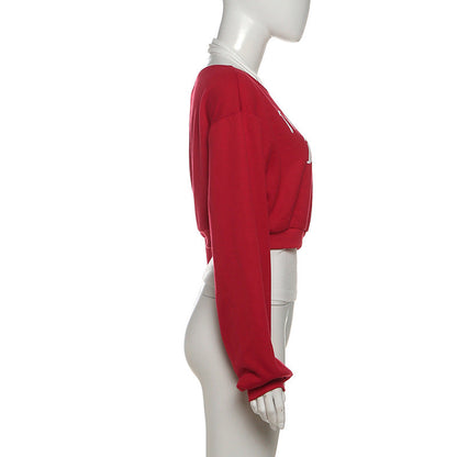 Long sleeve halter letter print top  | Festival Outfits Women