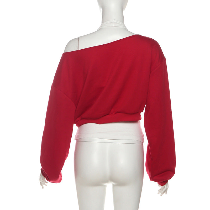 Long sleeve halter letter print top  | Festival Outfits Women
