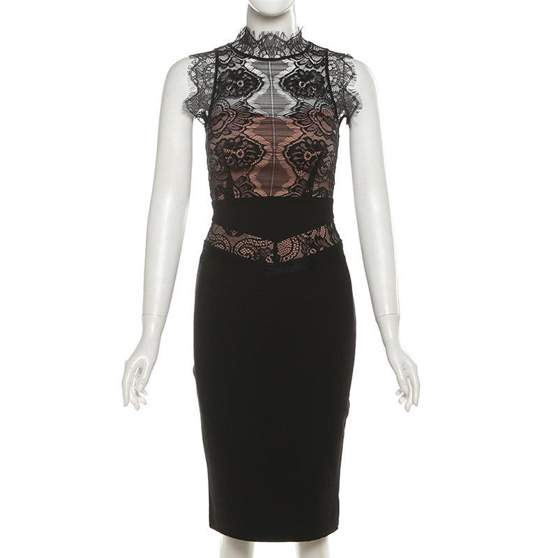 Sleeveless lace zip-up midi dress  | Festival Outfits Women
