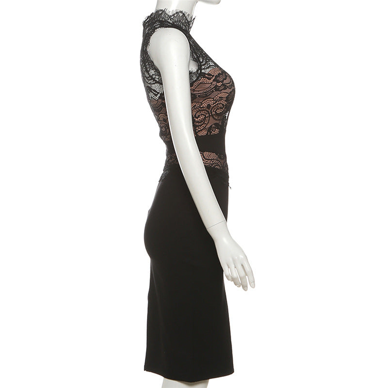 Sleeveless lace zip-up midi dress  | Festival Outfits Women
