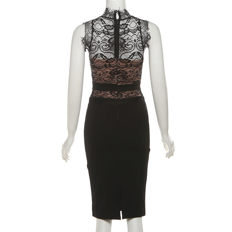 Sleeveless lace zip-up midi dress  | Festival Outfits Women