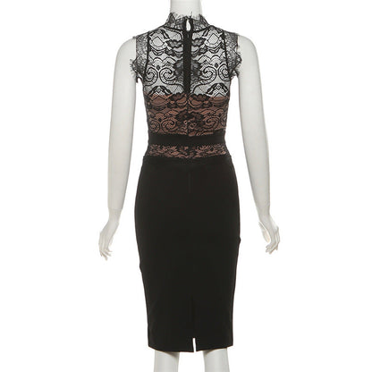 Sleeveless lace zip-up midi dress  | Festival Outfits Women