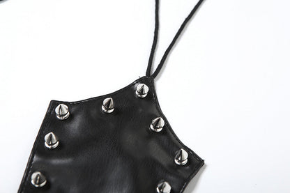 PU leather rivet self tie halter top  | Festival Outfits Women