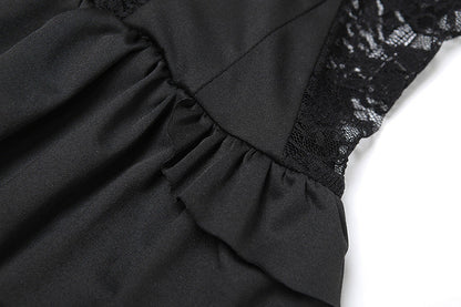 Sweetheart neck button ruffle lace mini dress  | Festival Outfits Women