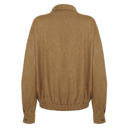 Turnover collar long sleeve zip-up coat top  | Festival Outfits Women
