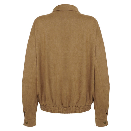 Turnover collar long sleeve zip-up coat top  | Festival Outfits Women