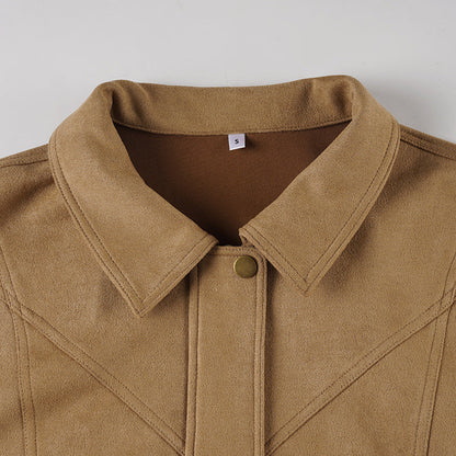 Turnover collar long sleeve zip-up coat top  | Festival Outfits Women