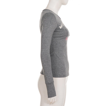 Long sleeve crewneck letter print top  | Festival Outfits Women