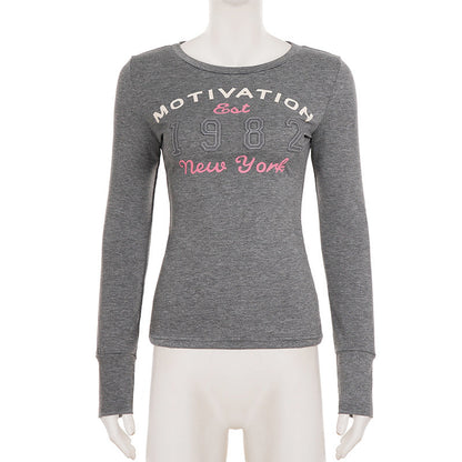 Long sleeve crewneck letter print top  | Festival Outfits Women