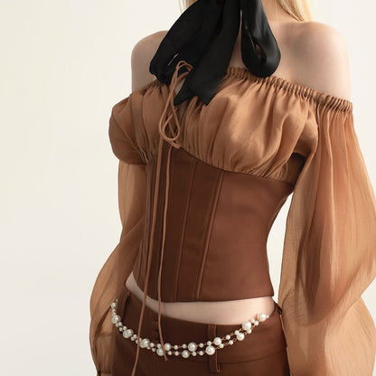 Puff sleeve off shoulder corset self tie top  | Festival Outfits Women