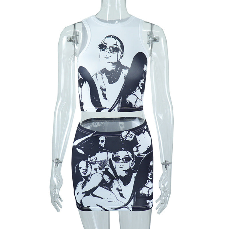 Sleeveless abstract print crewneck mini skirt set  | Festival Outfits Women