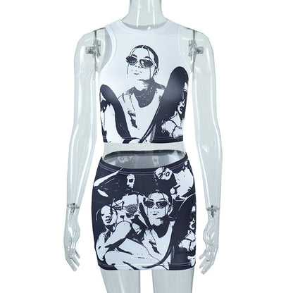 Sleeveless abstract print crewneck mini skirt set  | Festival Outfits Women