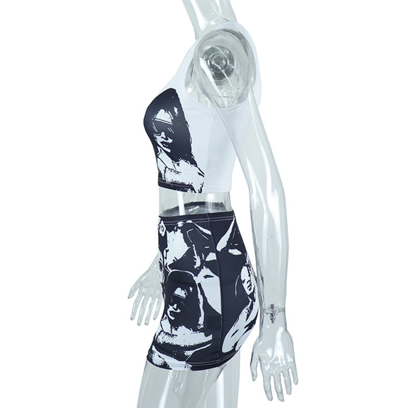 Sleeveless abstract print crewneck mini skirt set  | Festival Outfits Women
