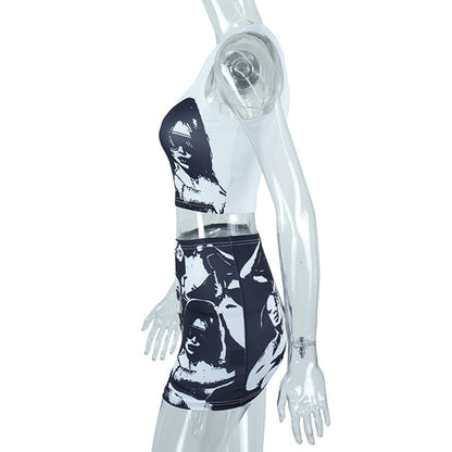 Sleeveless abstract print crewneck mini skirt set  | Festival Outfits Women