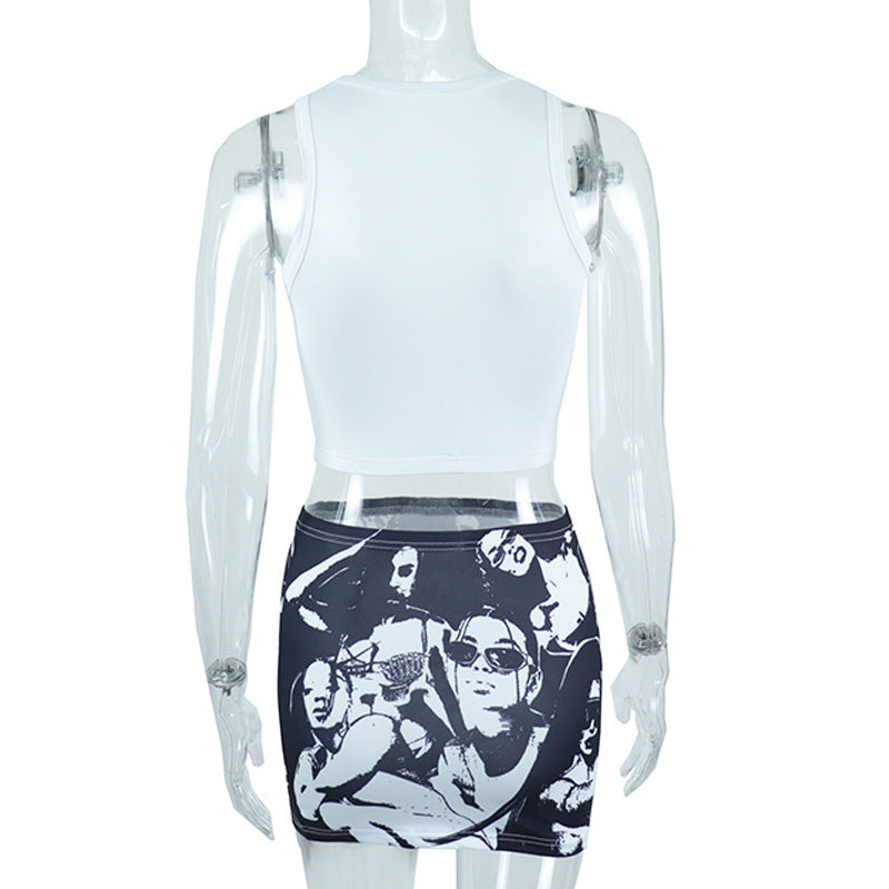 Sleeveless abstract print crewneck mini skirt set  | Festival Outfits Women