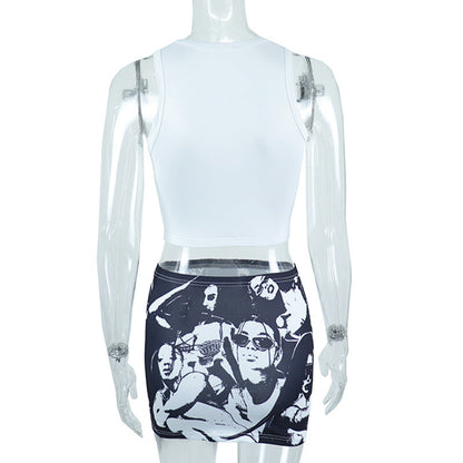Sleeveless abstract print crewneck mini skirt set  | Festival Outfits Women