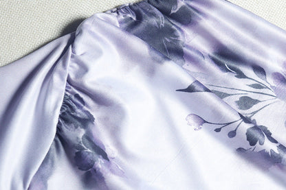 One shoulder long sleeve flower print irregular top  | Festival Outfits Women