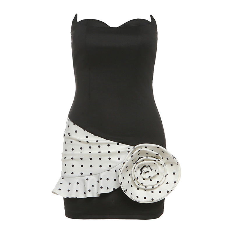 Flower applique backless polka dot mini dress  | Festival Outfits Women