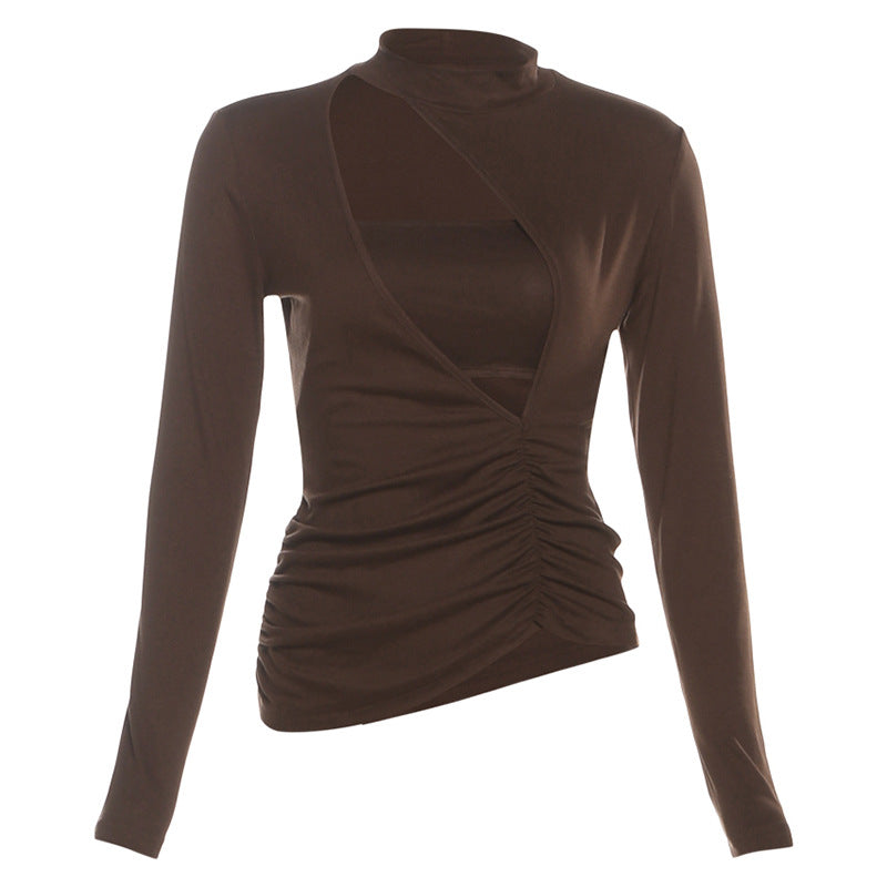 Long sleeve ruched 2 piece hollow out cut out top  | Festival Outfits Women