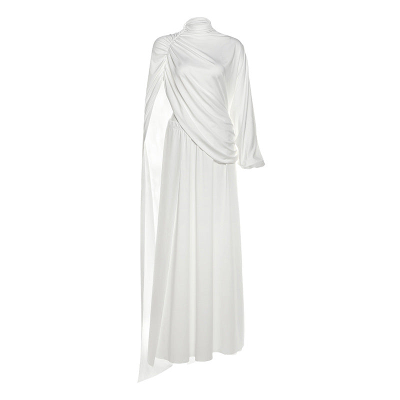 High neck ruched solid maxi skirt set  | Festival Outfits Women