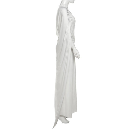 High neck ruched solid maxi skirt set  | Festival Outfits Women