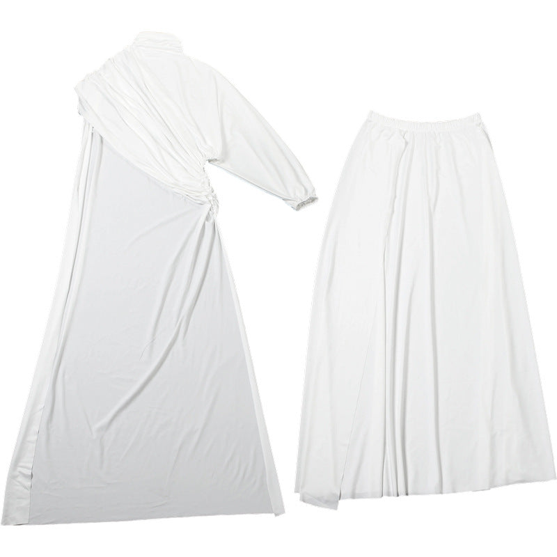 High neck ruched solid maxi skirt set  | Festival Outfits Women