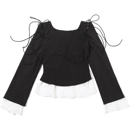 Long sleeve self tie ruffle top  | Festival Outfits Women