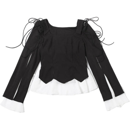 Long sleeve self tie ruffle top  | Festival Outfits Women