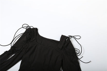 Long sleeve self tie ruffle top  | Festival Outfits Women