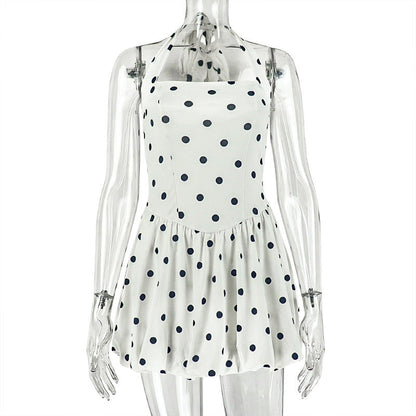 Halter polka dot backless mini dress  | Festival Outfits Women