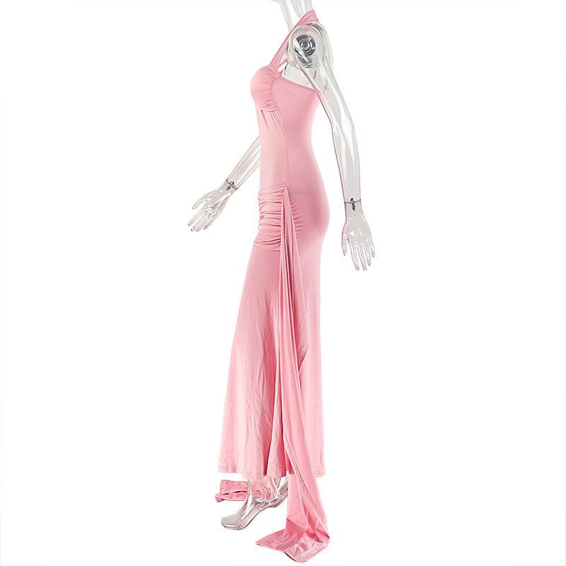 Halter ruched backless o ring maxi dress  | Festival Outfits Women