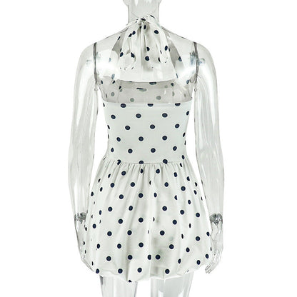 Halter polka dot backless mini dress  | Festival Outfits Women
