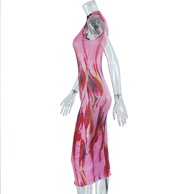 Sleeveless crewneck contrast print maxi dress  | Festival Outfits Women