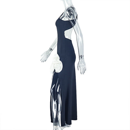 Flower applique one shoulder slit maxi dress  | Festival Outfits Women