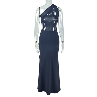 Flower applique one shoulder slit maxi dress  | Festival Outfits Women
