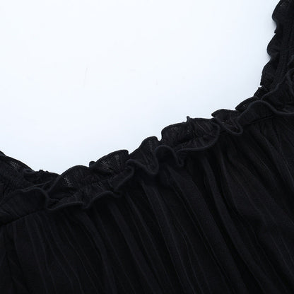 Long flared sleeve ruffle lace hem top  | Festival Outfits Women